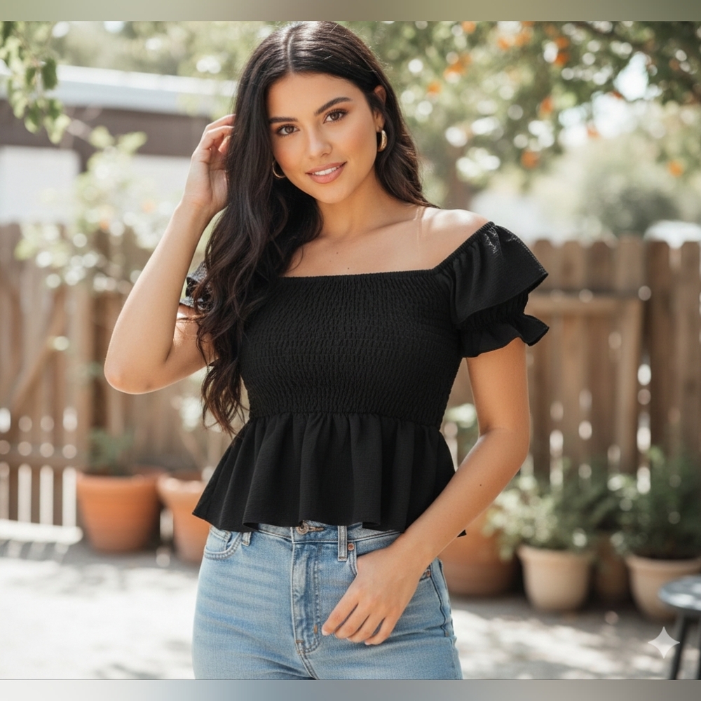 SHEIN Black Ruffled Blouse